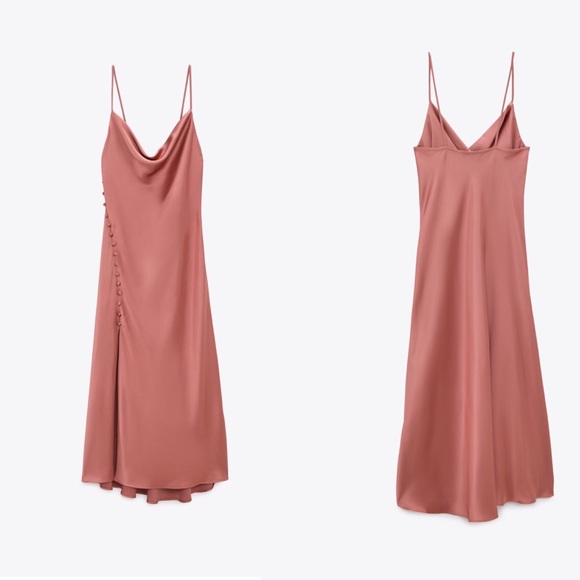 Zara Neutral Barbie Pink Lingerie Style Long Dress Medium BNWT - Picture 6 of 16